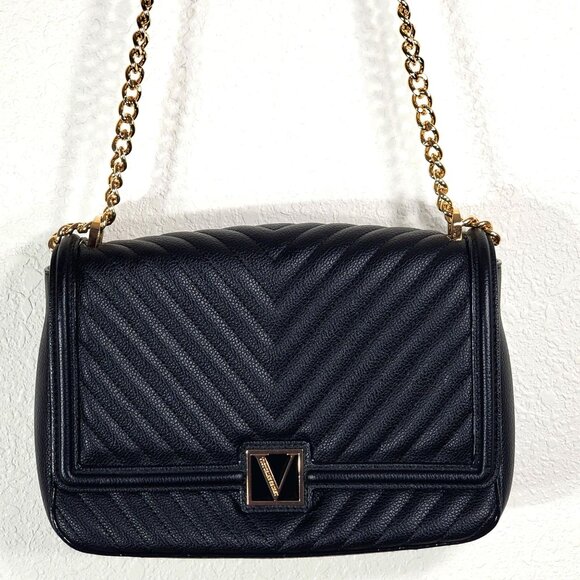 Victorias Secret Black Quilted Shoulder Bag With Gold Chain Strap Faux Leather - Picture 2 of 16